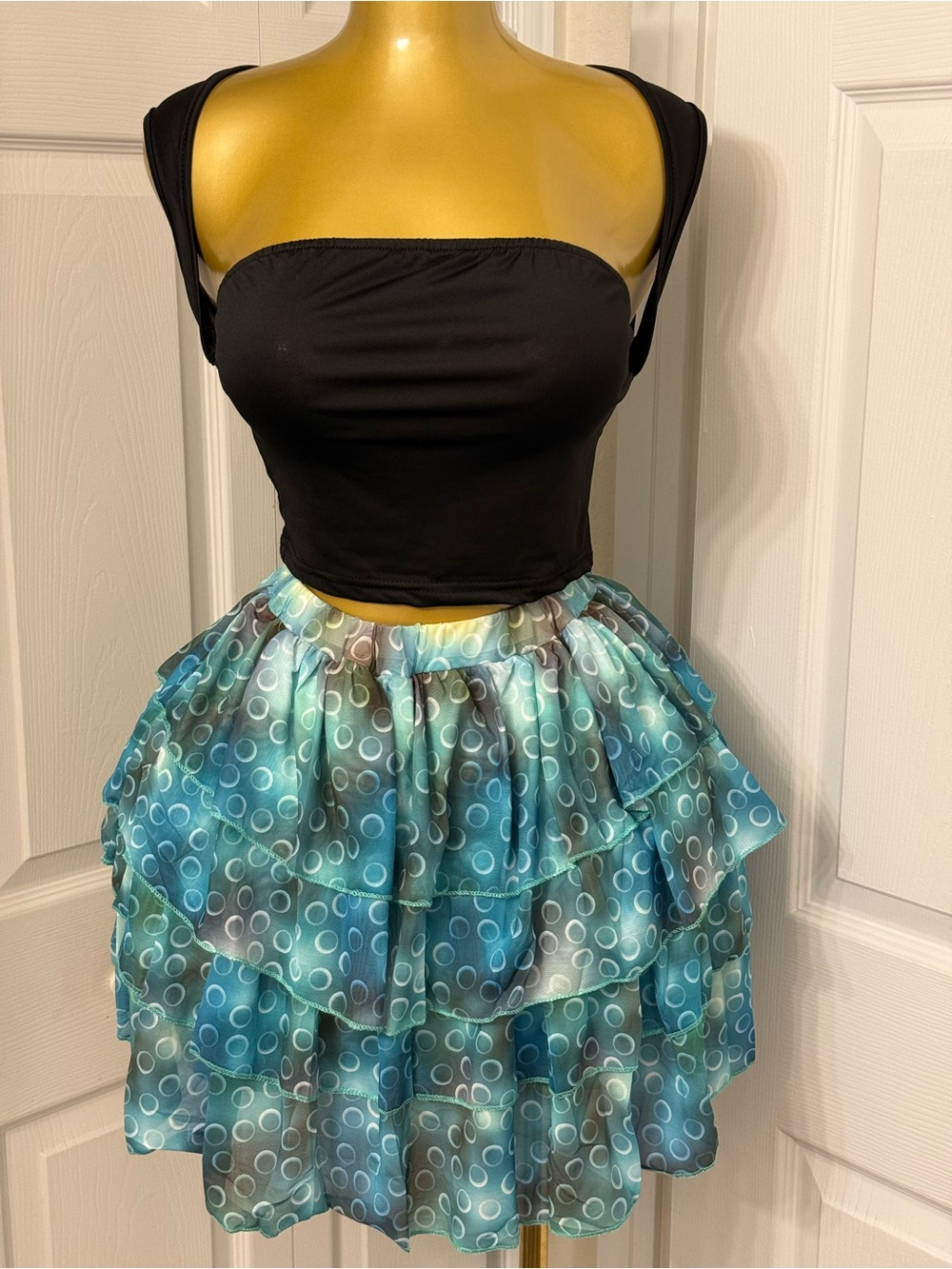 Zara Aqua Blue Tiered Circle Print Skater Skirt